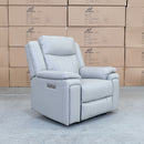 The Dylan Triple Motor Electric Single Recliner - Dove Leather available to purchase from Warehouse Furniture Clearance at our next sale event.