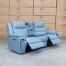 The Dylan Three Seater Triple Motor Electric Recliner Lounge - Ice Blue Leather available to purchase from Warehouse Furniture Clearance at our next sale event.