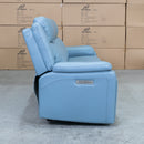 The Dylan Three Seater Triple Motor Electric Recliner Lounge - Ice Blue Leather available to purchase from Warehouse Furniture Clearance at our next sale event.