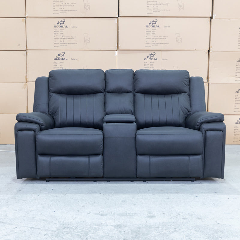 The Dylan Two Seater Triple Motor Electric Recliner Lounge - Jet available to purchase from Warehouse Furniture Clearance at our next sale event.
