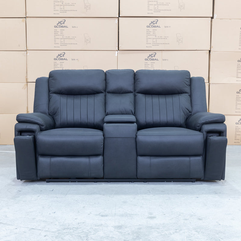 The Dylan Two Seater Triple Motor Electric Recliner Lounge - Jet available to purchase from Warehouse Furniture Clearance at our next sale event.
