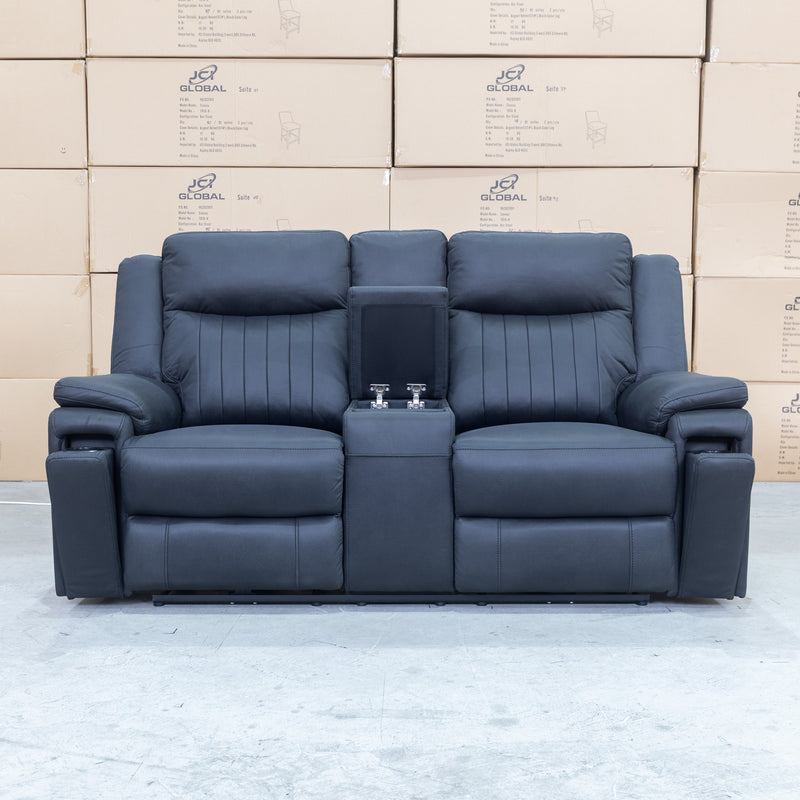 The Dylan Two Seater Triple Motor Electric Recliner Lounge - Jet available to purchase from Warehouse Furniture Clearance at our next sale event.