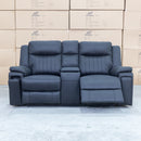 The Dylan Two Seater Triple Motor Electric Recliner Lounge - Jet available to purchase from Warehouse Furniture Clearance at our next sale event.