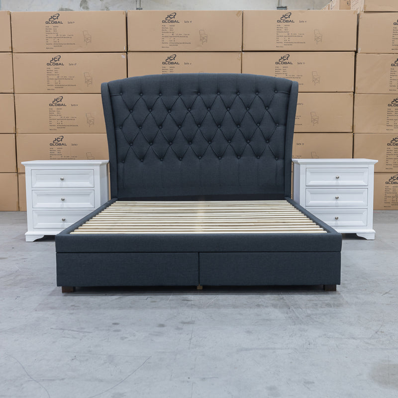 The Grace King Fabric Storage Bed - Charcoal available to purchase from Warehouse Furniture Clearance at our next sale event.