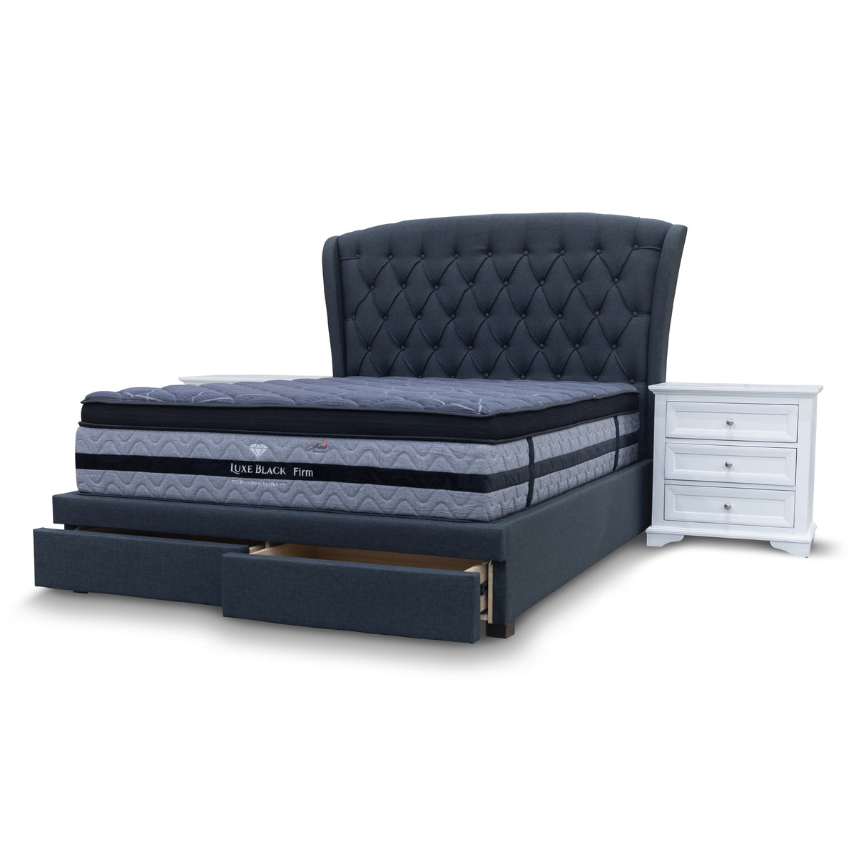 The Grace King Fabric Storage Bed - Charcoal - Available After 20th July available to purchase from Warehouse Furniture Clearance at our next sale event.