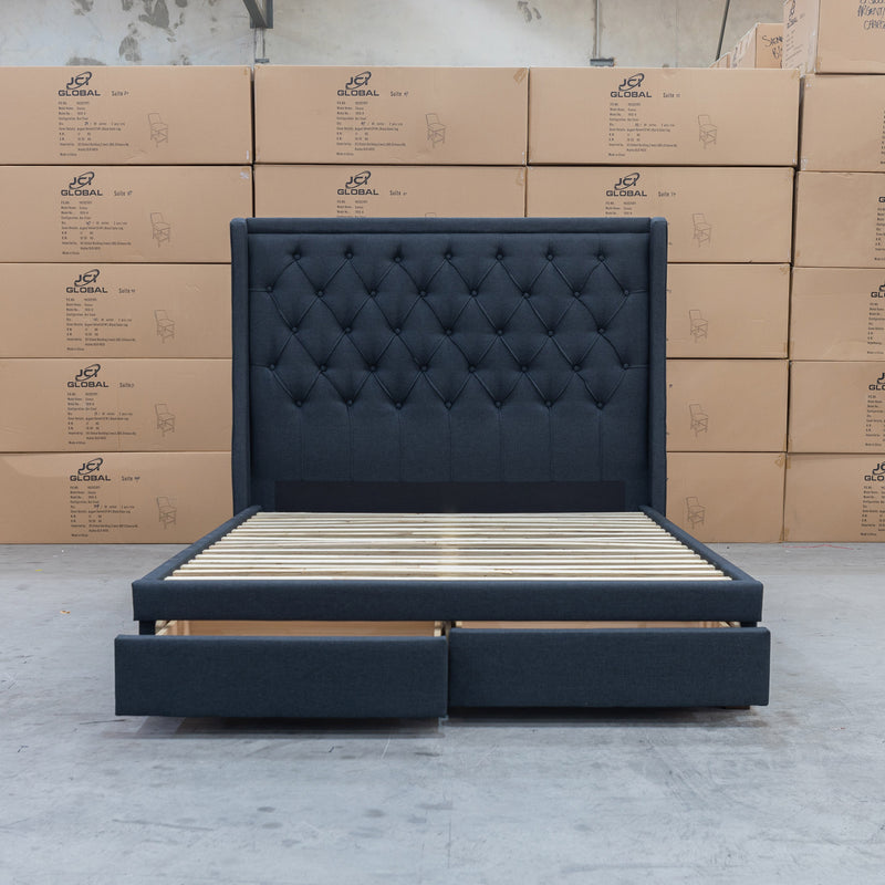 The Brighton King Fabric Storage Bed - Charcoal available to purchase from Warehouse Furniture Clearance at our next sale event.