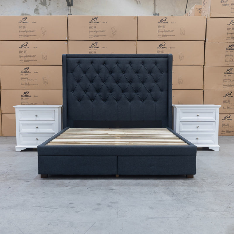 The Brighton Queen Fabric Storage Bed - Charcoal available to purchase from Warehouse Furniture Clearance at our next sale event.