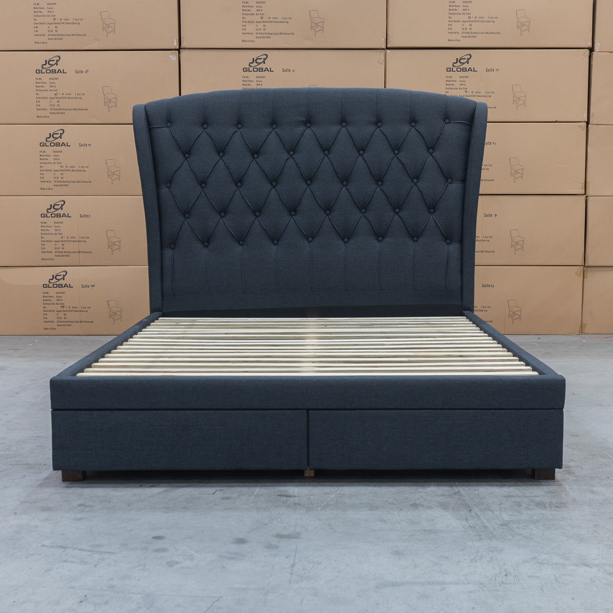 The Grace Queen Fabric Storage Bed - Charcoal available to purchase from Warehouse Furniture Clearance at our next sale event.