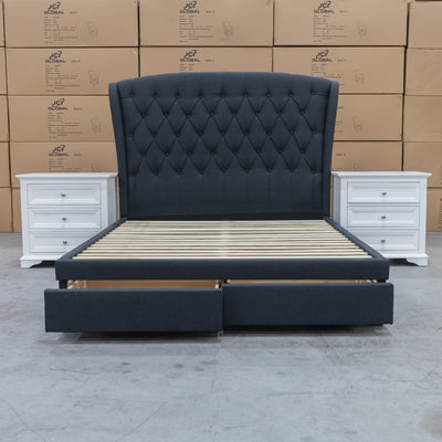 The Grace King Fabric Storage Bed - Charcoal available to purchase from Warehouse Furniture Clearance at our next sale event.