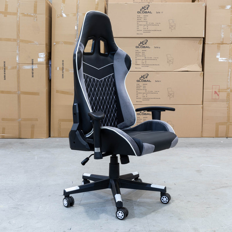 The Roma Gaming / Office Chair - Black/Grey Suede & PU available to purchase from Warehouse Furniture Clearance at our next sale event.