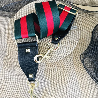 The Green & Red Stripe - Bag Strap - Gold Hardware available to purchase from Warehouse Furniture Clearance at our next sale event.