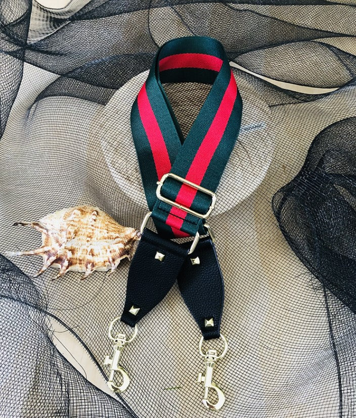 The Green & Red Stripe - Bag Strap - Gold Hardware available to purchase from Warehouse Furniture Clearance at our next sale event.