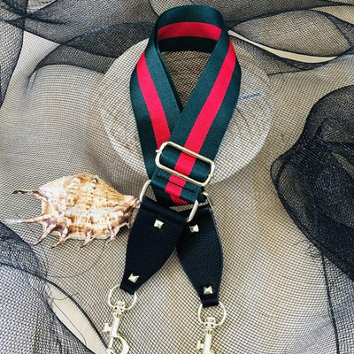 The Green & Red Stripe - Bag Strap - Silver Hardware available to purchase from Warehouse Furniture Clearance at our next sale event.