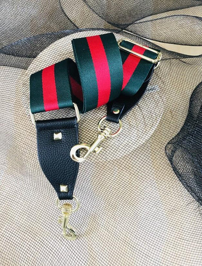 The Green & Red Stripe - Bag Strap - Silver Hardware available to purchase from Warehouse Furniture Clearance at our next sale event.