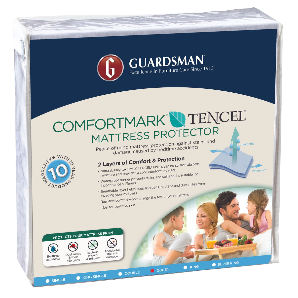 The Guardsman ComfortMark Tencel Mattress Protector - 10 Year Warranty - Double available to purchase from Warehouse Furniture Clearance at our next sale event.