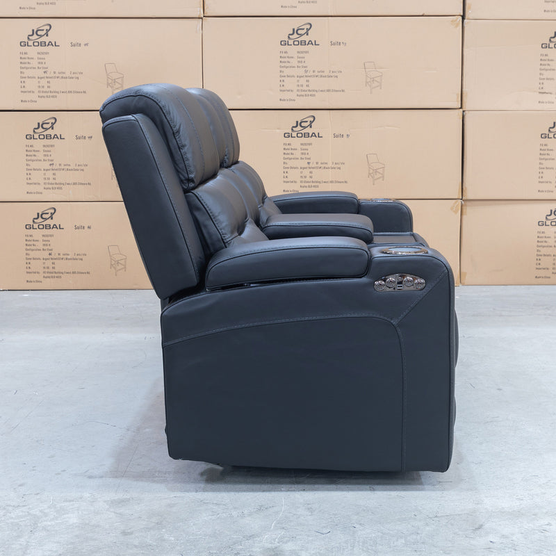 The Toronto 2 Seat Dual-Motor Recliner Theatre Lounge - Black Leather available to purchase from Warehouse Furniture Clearance at our next sale event.