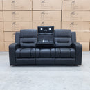 The Toronto 3 Seat Dual-Motor Recliner Theatre Lounge - Black Leather available to purchase from Warehouse Furniture Clearance at our next sale event.
