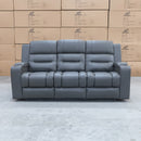 The Toronto Three Seat Dual-Motor Recliner Theatre Lounge - Storm Leather available to purchase from Warehouse Furniture Clearance at our next sale event.