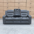 The Toronto Three Seat Dual-Motor Recliner Theatre Lounge - Storm Leather available to purchase from Warehouse Furniture Clearance at our next sale event.