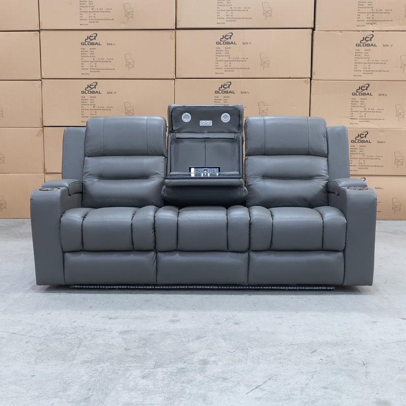 The Toronto Three Seat Dual-Motor Recliner Theatre Lounge - Storm Leather available to purchase from Warehouse Furniture Clearance at our next sale event.