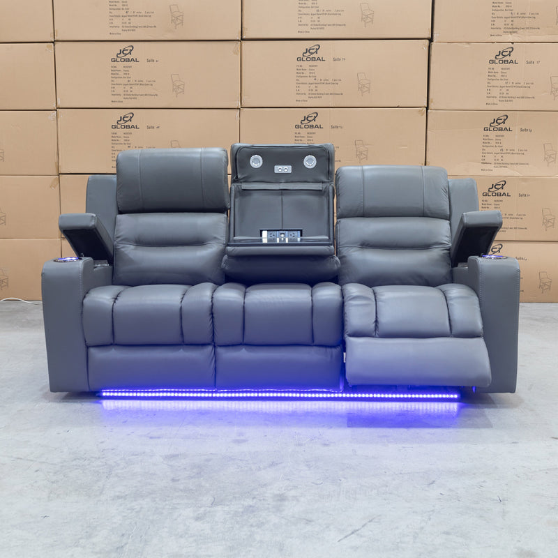 The Toronto 3 Seat Dual-Motor Recliner Theatre Lounge - Storm Leather available to purchase from Warehouse Furniture Clearance at our next sale event.