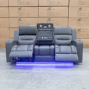 The Toronto Three Seat Dual-Motor Recliner Theatre Lounge - Storm Leather available to purchase from Warehouse Furniture Clearance at our next sale event.