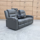 The Toronto Three Seat Dual-Motor Recliner Theatre Lounge - Storm Leather available to purchase from Warehouse Furniture Clearance at our next sale event.