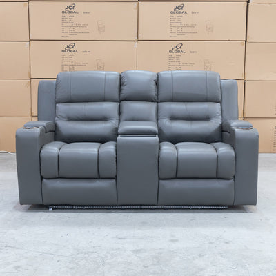 The Toronto Two Seat Dual-Motor Recliner Theatre Lounge - Storm Leather available to purchase from Warehouse Furniture Clearance at our next sale event.