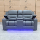 The Toronto Two Seat Dual-Motor Recliner Theatre Lounge - Storm Leather available to purchase from Warehouse Furniture Clearance at our next sale event.