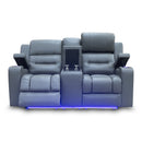 The Toronto Two Seat Dual-Motor Recliner Theatre Lounge - Storm Leather available to purchase from Warehouse Furniture Clearance at our next sale event.