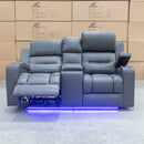The Toronto Two Seat Dual-Motor Recliner Theatre Lounge - Storm Leather available to purchase from Warehouse Furniture Clearance at our next sale event.