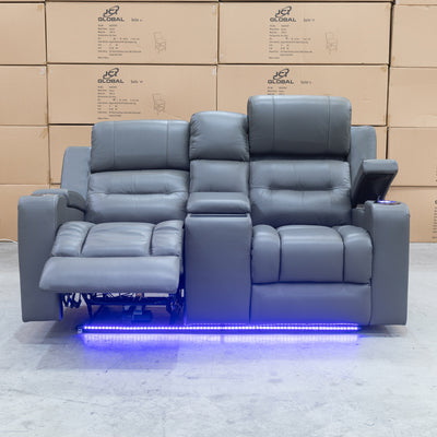 The Toronto Two Seat Dual-Motor Recliner Theatre Lounge - Storm Leather available to purchase from Warehouse Furniture Clearance at our next sale event.