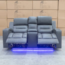 The Toronto Two Seat Dual-Motor Recliner Theatre Lounge - Storm Leather available to purchase from Warehouse Furniture Clearance at our next sale event.