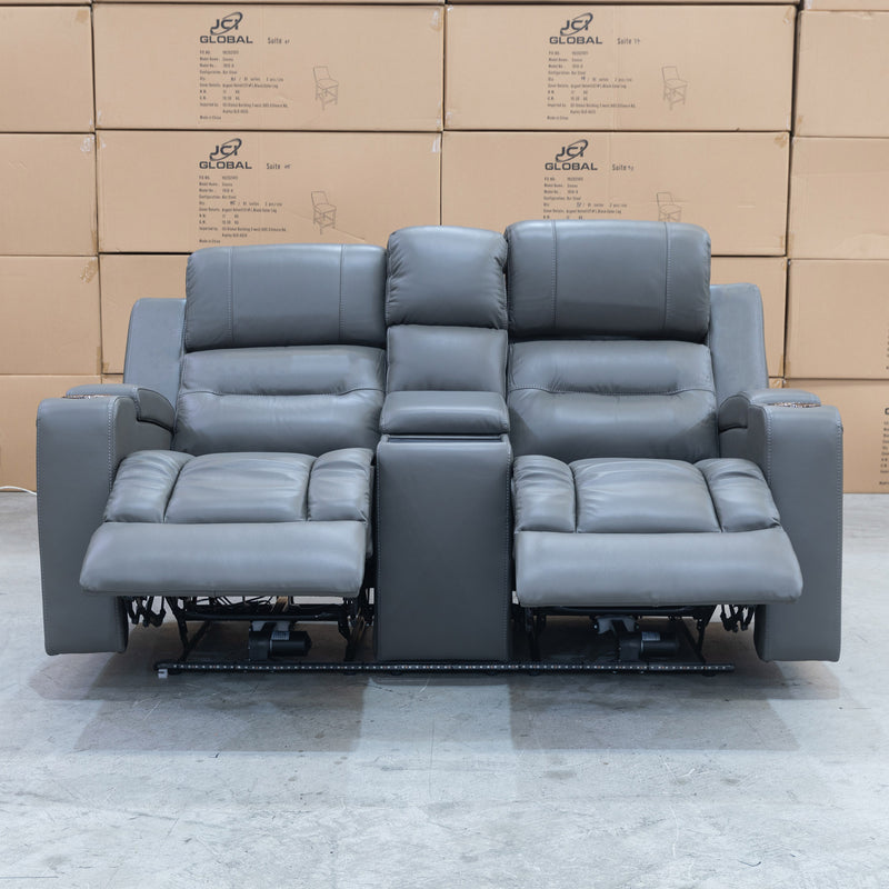 The Toronto Two Seat Dual-Motor Recliner Theatre Lounge - Storm Leather available to purchase from Warehouse Furniture Clearance at our next sale event.