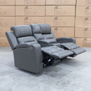 The Toronto Two Seat Dual-Motor Recliner Theatre Lounge - Storm Leather available to purchase from Warehouse Furniture Clearance at our next sale event.