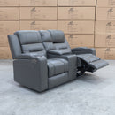 The Toronto Two Seat Dual-Motor Recliner Theatre Lounge - Storm Leather available to purchase from Warehouse Furniture Clearance at our next sale event.