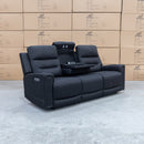 The Tacoma Triple-Motor Three Seater Recliner Lounge - Peru Jet available to purchase from Warehouse Furniture Clearance at our next sale event.