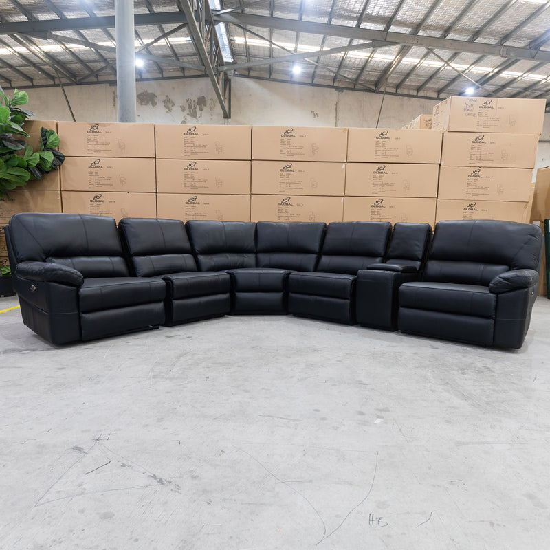 The Sanctuary Electric Corner Recliner Lounge - Black Leather available to purchase from Warehouse Furniture Clearance at our next sale event.