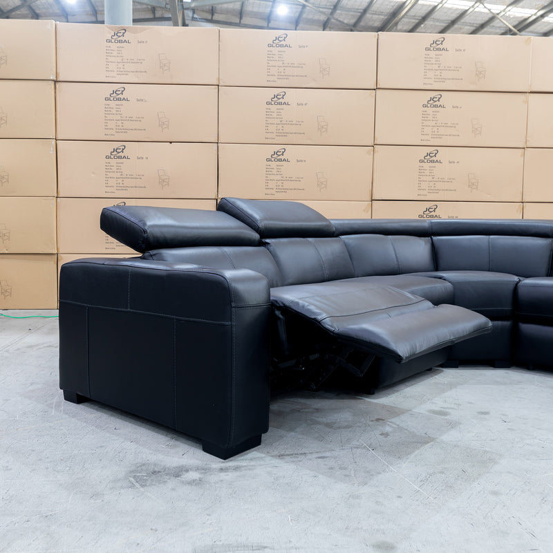 The Alexa Electric Modular Corner Chaise Lounge - Black Leather available to purchase from Warehouse Furniture Clearance at our next sale event.