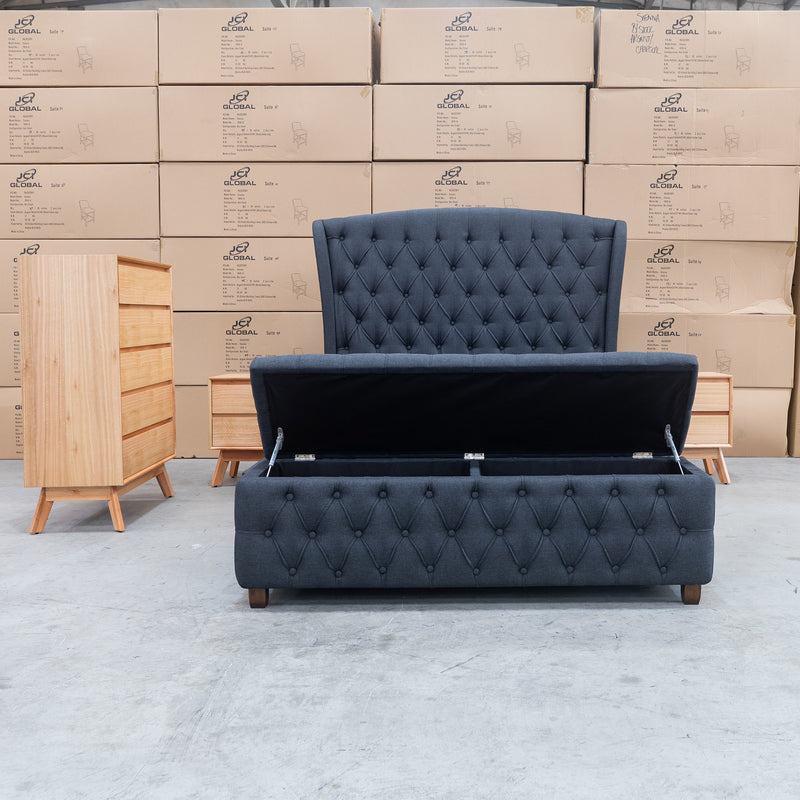 The Elizabeth Queen Fabric Bed - Charcoal available to purchase from Warehouse Furniture Clearance at our next sale event.