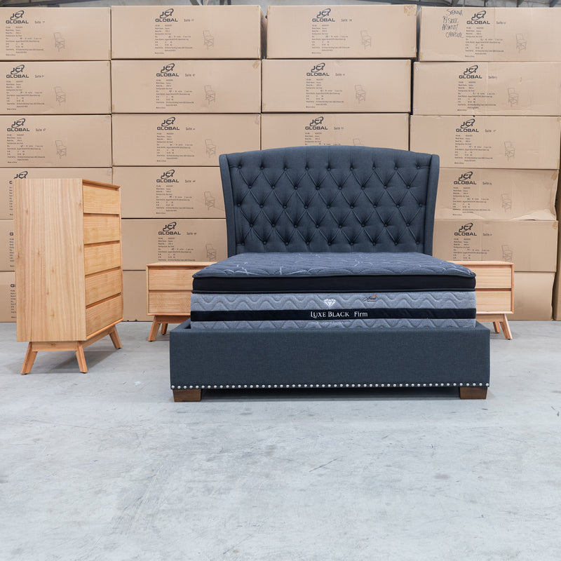 The Elizabeth Queen Fabric Bed - Charcoal available to purchase from Warehouse Furniture Clearance at our next sale event.