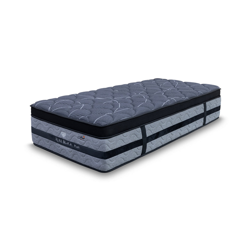 The Lux Black Pocket Coil Single Mattress - Plush available to purchase from Warehouse Furniture Clearance at our next sale event.