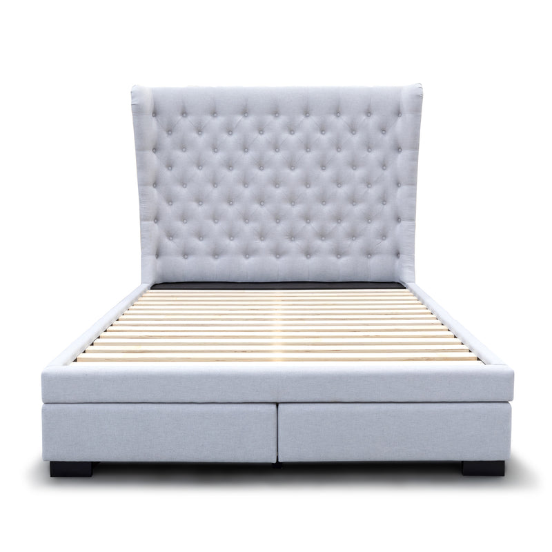 The Macon Queen Fabric Storage Bed - Light Grey available to purchase from Warehouse Furniture Clearance at our next sale event.