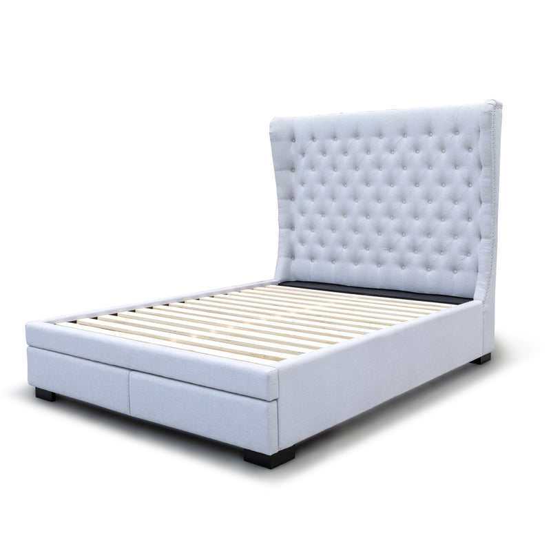 The Macon Queen Fabric Storage Bed - Light Grey available to purchase from Warehouse Furniture Clearance at our next sale event.