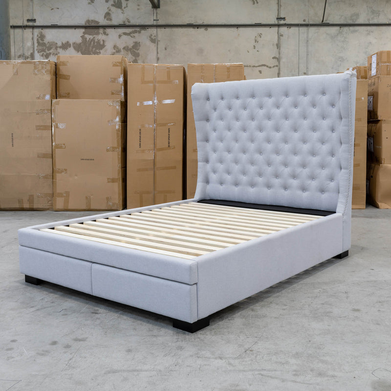The Macon King Fabric Storage Bed - Light Grey available to purchase from Warehouse Furniture Clearance at our next sale event.