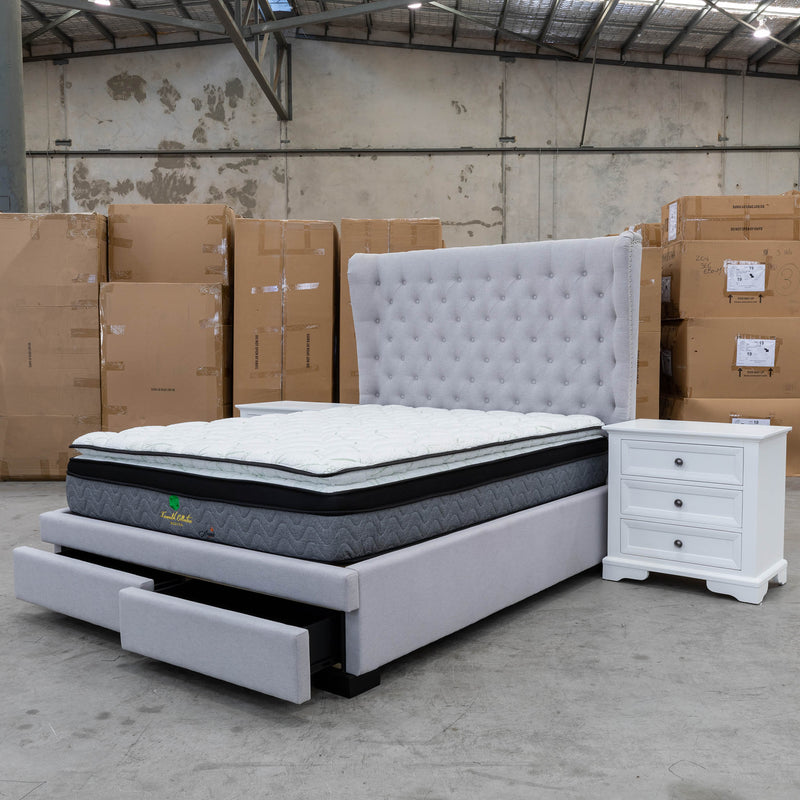 The Macon Queen Fabric Storage Bed - Light Grey available to purchase from Warehouse Furniture Clearance at our next sale event.