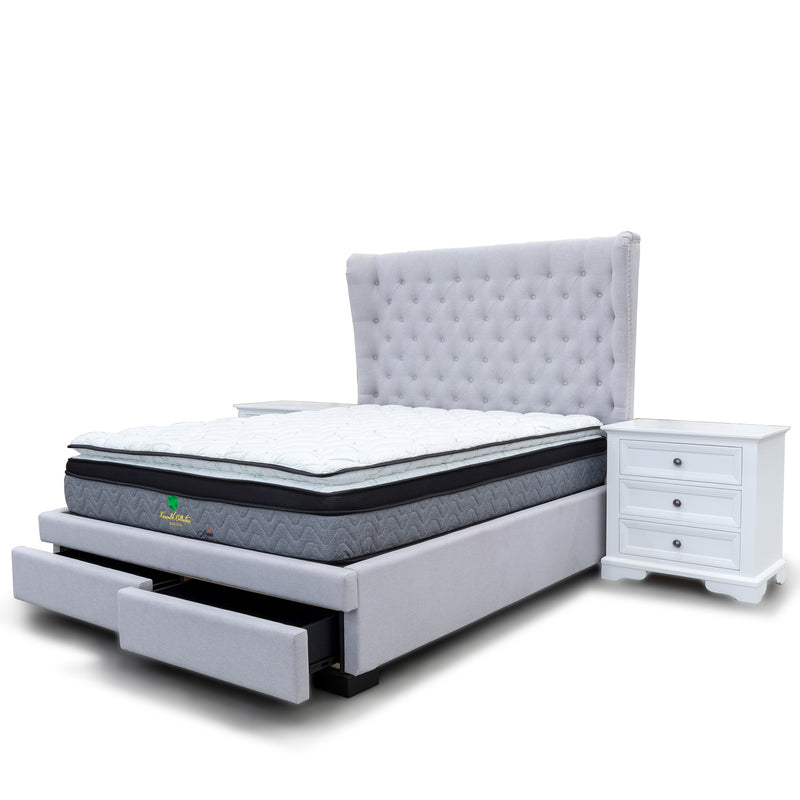 The Macon Queen Fabric Storage Bed - Light Grey available to purchase from Warehouse Furniture Clearance at our next sale event.