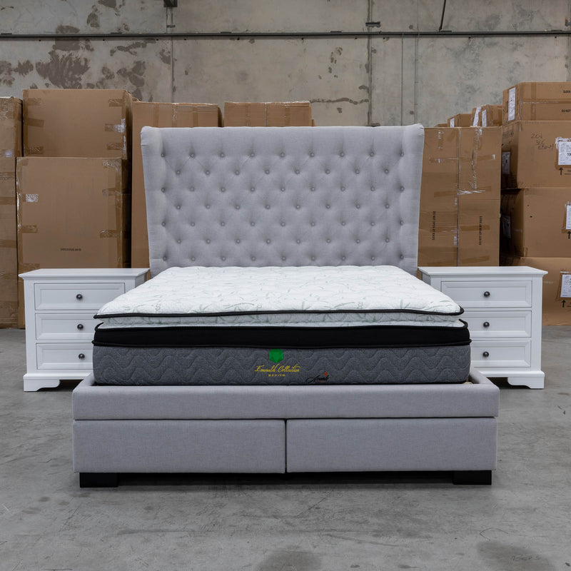 The Macon Queen Fabric Storage Bed - Light Grey available to purchase from Warehouse Furniture Clearance at our next sale event.