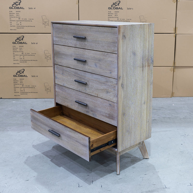 The Marcoola Hardwood Tallboy - MKII available to purchase from Warehouse Furniture Clearance at our next sale event.