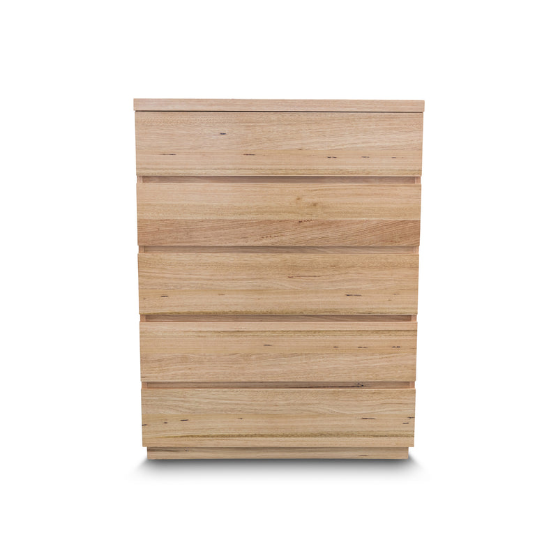 The Denver Messmate Hardwood 5 Drawer Tallboy available to purchase from Warehouse Furniture Clearance at our next sale event.